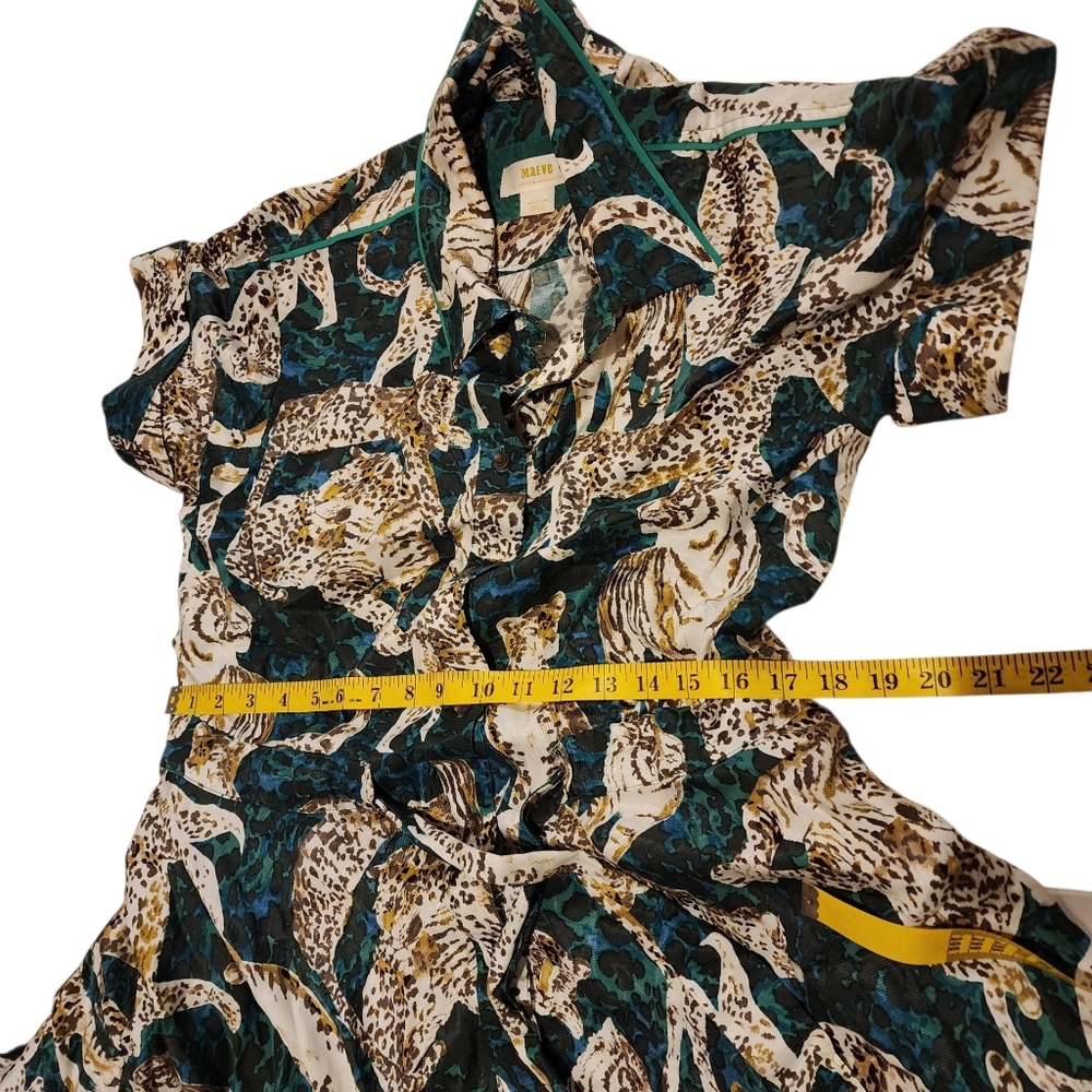 Maeve Teal and White Animal-Print Shirt Dress Medium - Picture 11 of 12